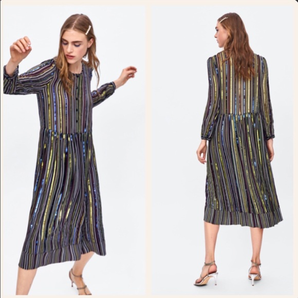 Zara Striped Sequin Dress-NWT - Picture 3 of 4
